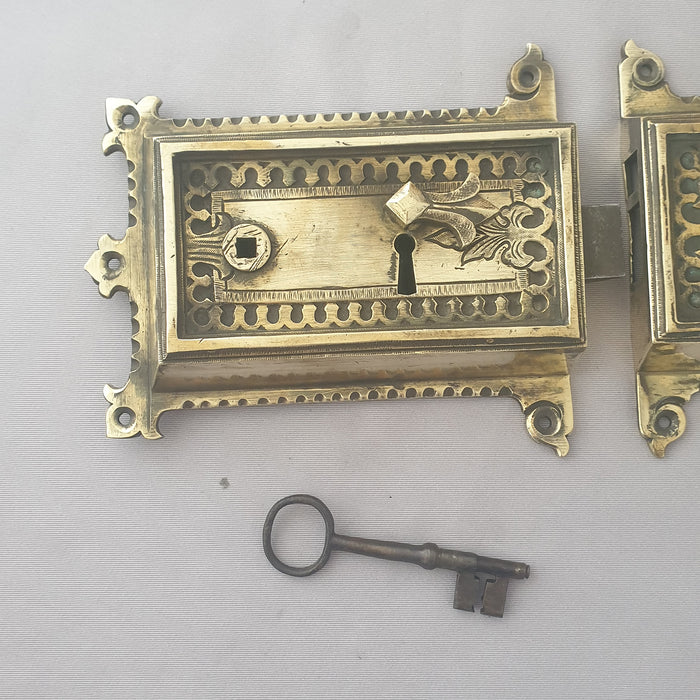 Antique 1800s Double Door Rim Lock & Dummy Keep