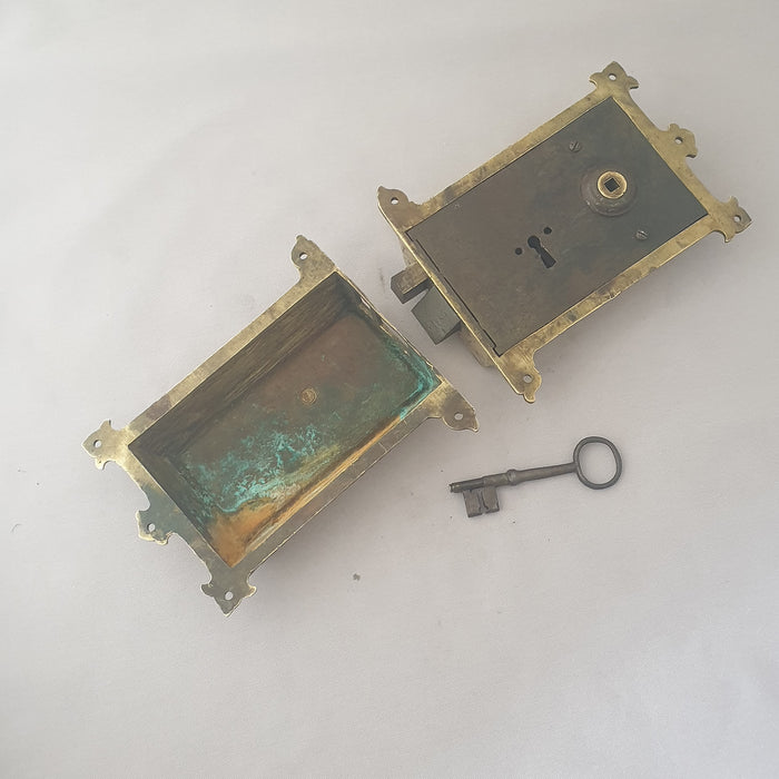 1800s Solid Brass Antique Double Door Rim Lock & Dummy Keep