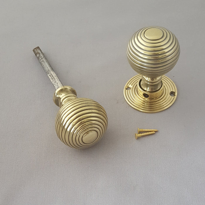 Brass 1900s Beehive Rim Lock Door Knobs