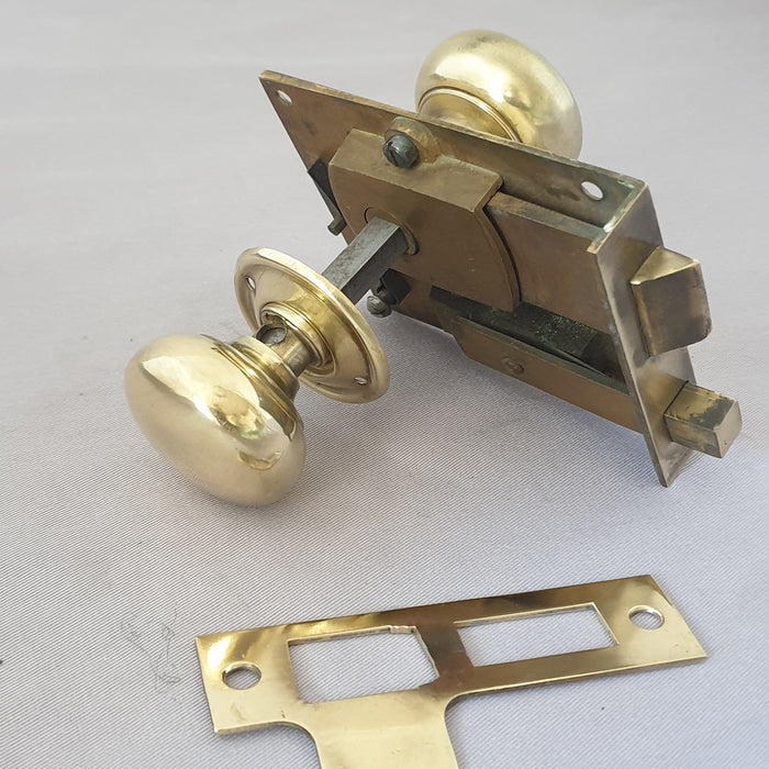 Antique Edwardian Brass Rim Latch & Original Handles