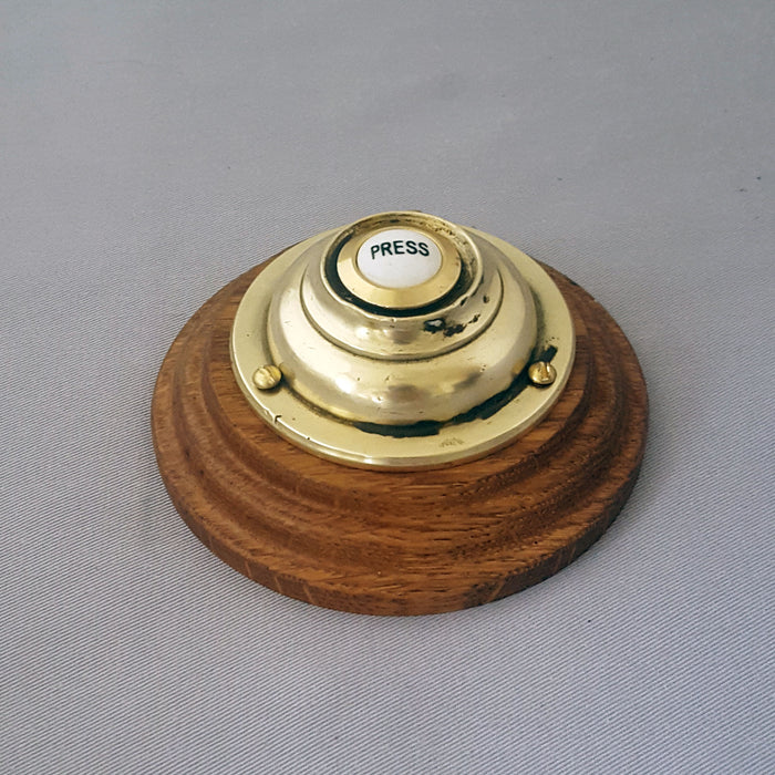 Period Edwardian Brass and Oak Door Bell Push