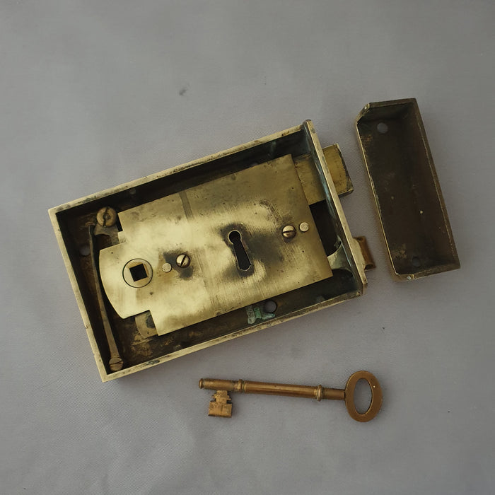 6'' LH Edwardian Brass Antique Rim Lock