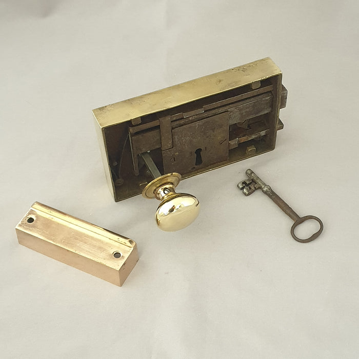 LH Brass Antique Georgian Rim Lock & Knobs