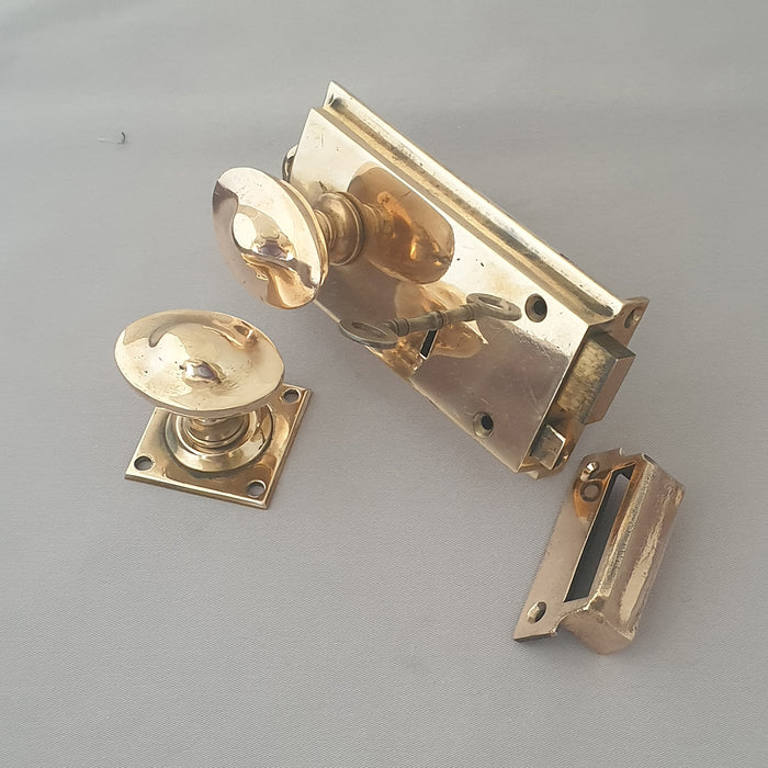 Antique RH Hobbs & Co Rim Lock & Knobs