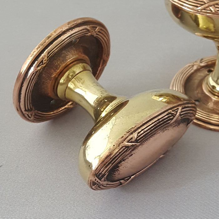 Edwardian Copper Antique Oval Door Knobs