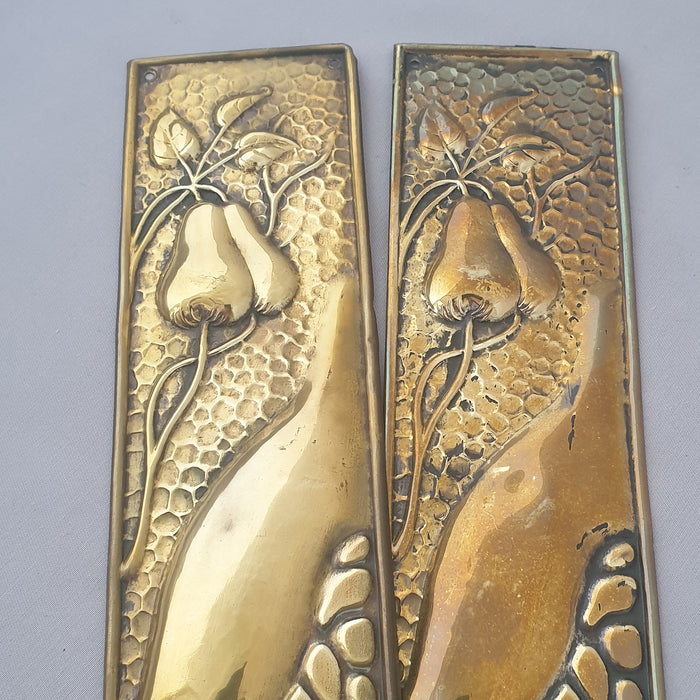 Antique Pair Arts & Crafts Brass Finger Plates