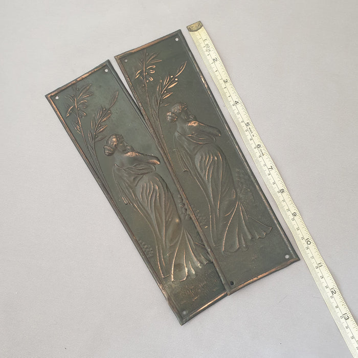Pair Steel Art Nouveau Antique Finger Plates