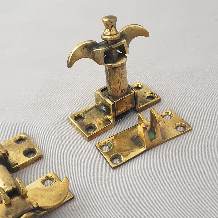Pair Victorian Antique Gothic Sprung Sash Fasteners