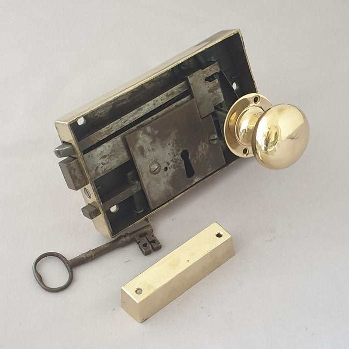 RH Brass Georgian Antique rim lock & Knobs