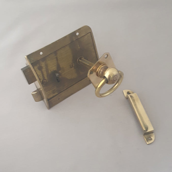 Solid Brass Antique RH Edwardian Rim Lock & Handles