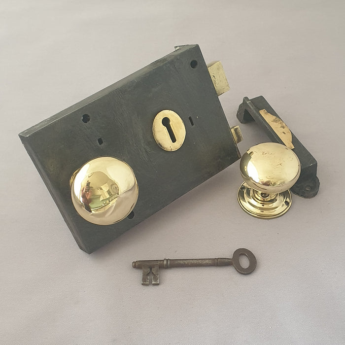Antique Victorian RH Rim Lock & Knobs