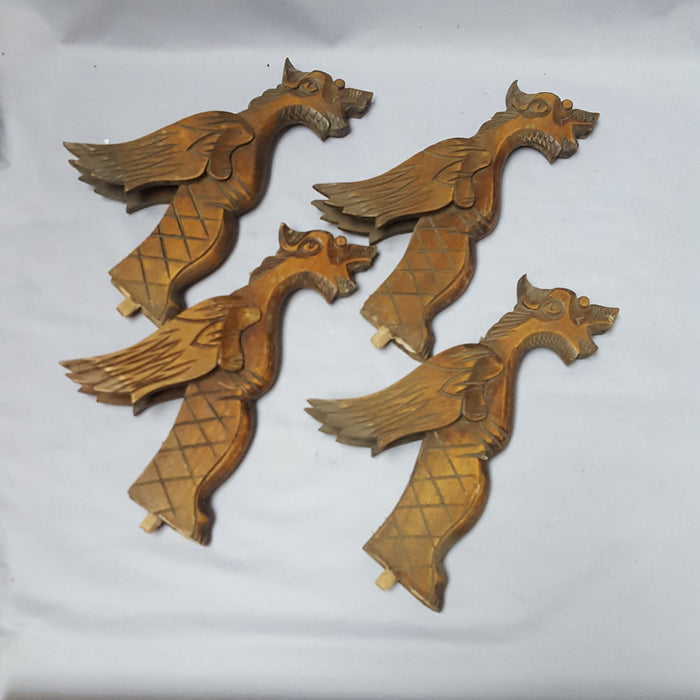 4 Double Sided Carved Dragons