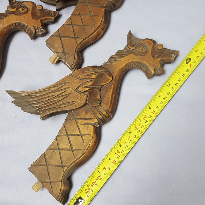 4 Double Sided Hand Carved Dragons