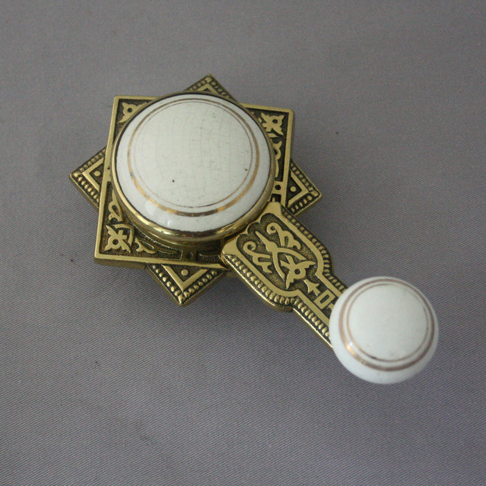 Antique Ceramic & Brass Victorian Servants Lever